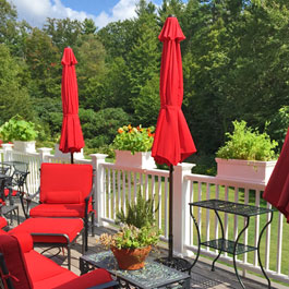 Rail planters for growing herbs on nice back deck area