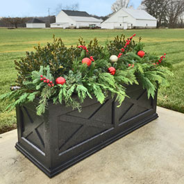 Black Christmas Planter with Holiday Decorations