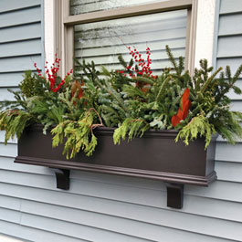 Christmas tree pine branches window box decor