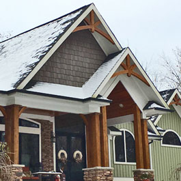 Cedar Porch Columns, Braces, and Wooden Gables