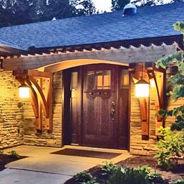 Large Wooden Brackets Front Entrance with Lanterns