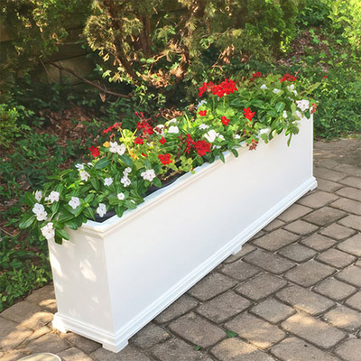 Long White PVC Planter Box with Decorative Trim