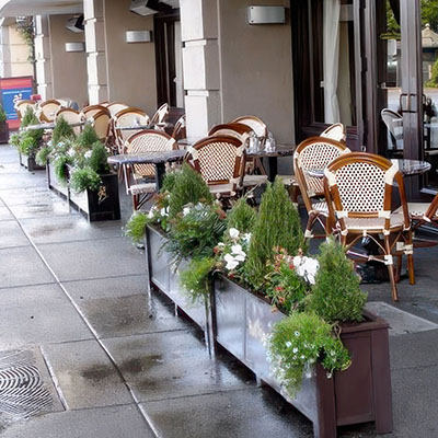 Painted Daisy Planters at Restaurant