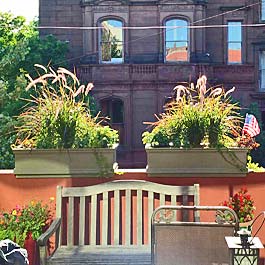 window box with fall and american flag display