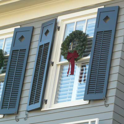 louver exterior shutters with cutout design