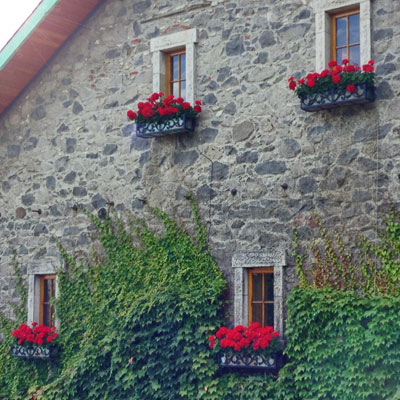 European window boxes on stone