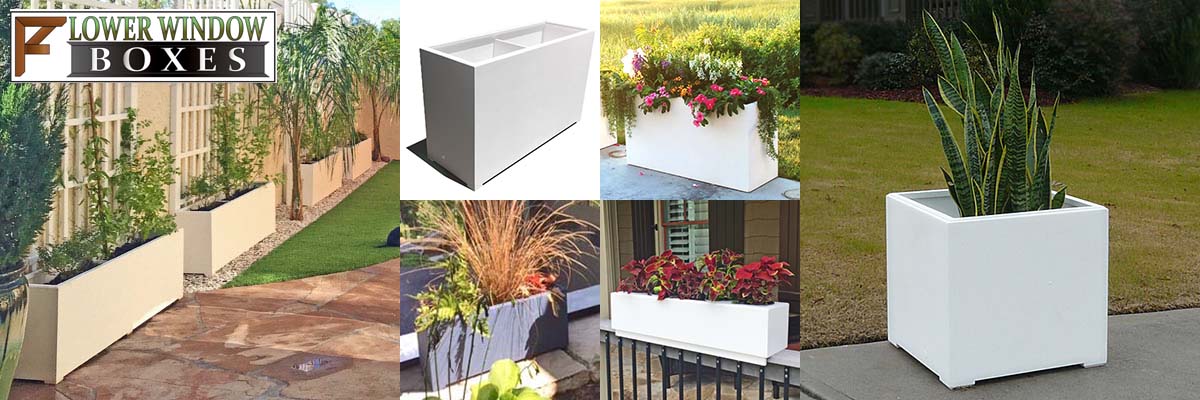 Large Modern Outdoor Planter Boxes - White Rectangular Planters